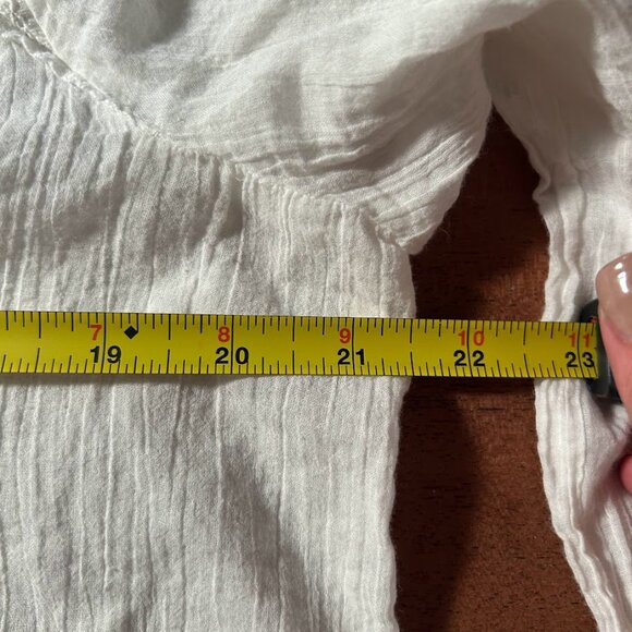 Mudd Women White L Top Boho Crinkle Gauzy Peasant Crochet Embroidered Flowy Lace - Picture 8 of 9